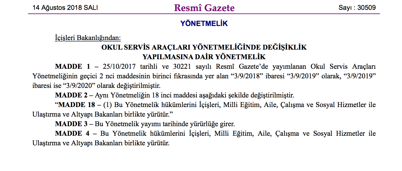 Mevzuat: Okul Servis Araçları Yönetmeliğinde Değişiklik okul-servis-araclari-yonetmeliginde-degisiklik-yapilmasina-dair-yonetmelik