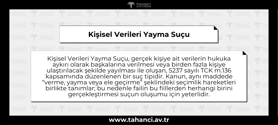 Kişisel Verileri Yayma Suçu Kişisel Verileri Yayma Suçu- tahanci.av.tr