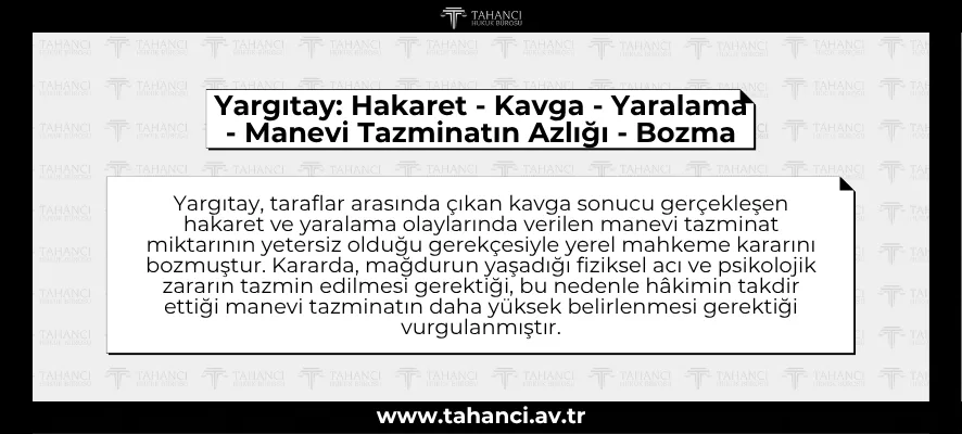 Yargıtay: Hakaret - Kavga - Yaralama - Manevi Tazminatın Azlığı - Bozma