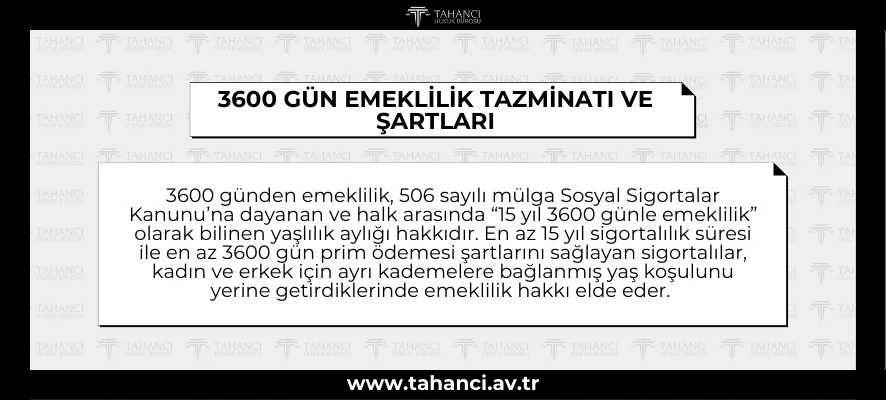 3600 GÜN EMEKLİLİK TAZMİNATI VE ŞARTLARI 3600 GÜN EMEKLİLİK TAZMİNATI VE ŞARTLARI - tahanci.av.tr