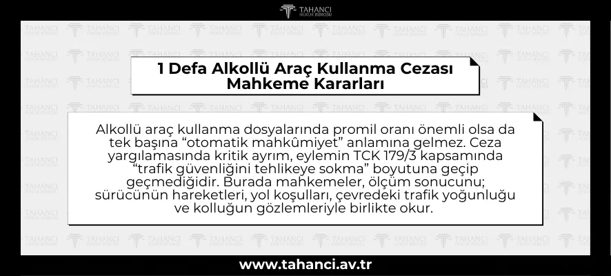 1 Defa Alkollü Araç Kullanma Cezası Mahkeme Kararları