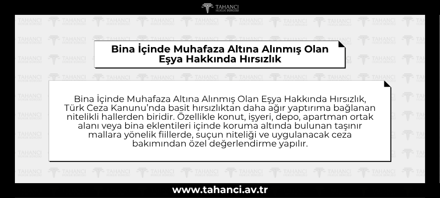 Bina İçinde Muhafaza Altına Alınmış Olan Eşya Hakkında Hırsızlık - tahanci