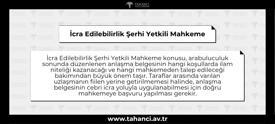 İcra Edilebilirlik Şerhi Yetkili Mahkeme - tahanci