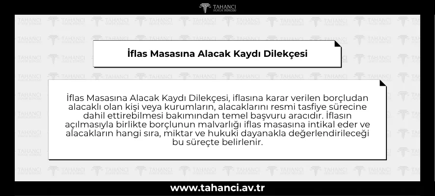 İflas Masasına Alacak Kaydı Dilekçesi